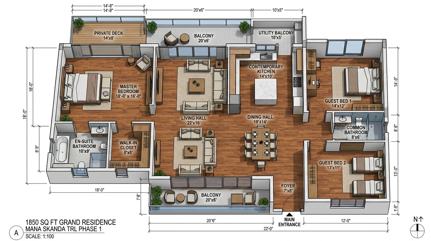 3 BHK Premium Sky Residence Layout Plan